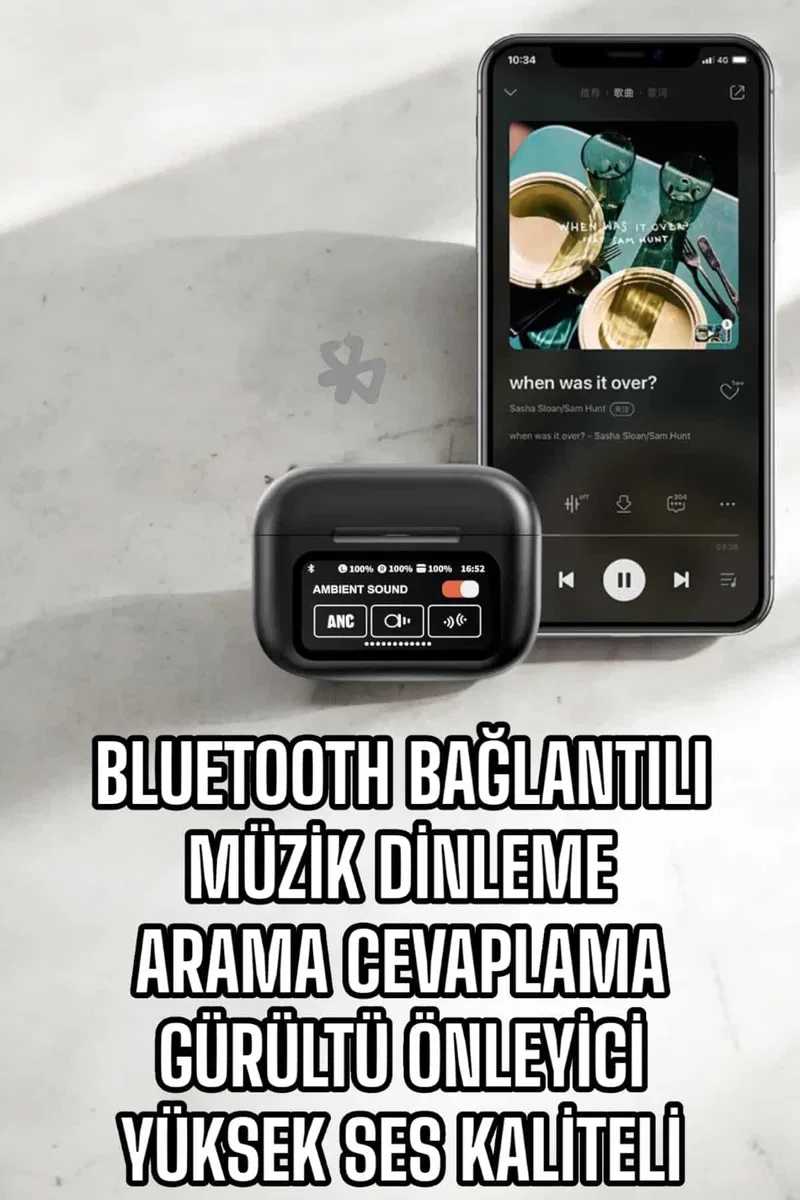 Kablosuz Bluetooth Kulaklık Ekranlı Uzun Şarj Süreli ANC Destekli görsel 3