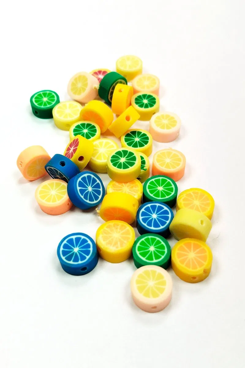 90 Adet 10 mm Polimer Kil Fimo Boncuk Takı Bileklik + 5 Metre Misina Hediye - Yin Yang - Yin Yang - Limon görsel 4