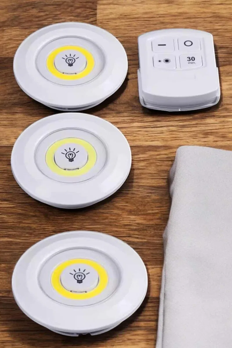 Led Lamba 3'lü Uzaktan Kumandalı Yapışkanlı Beyaz Işık görsel 4