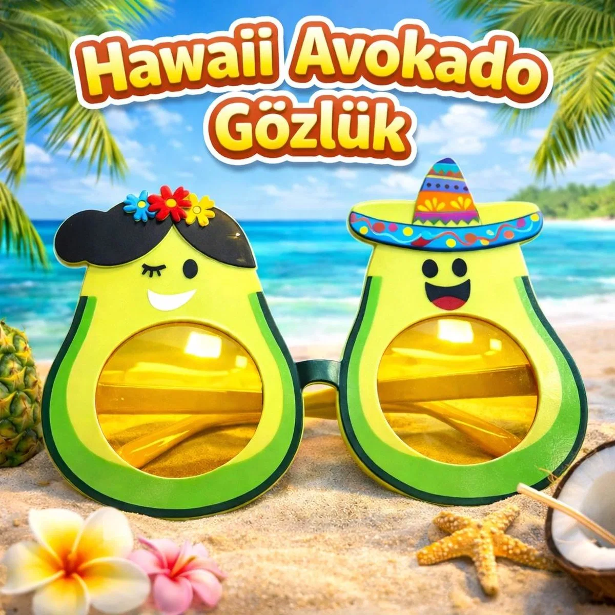 Hawaii Temalı Avokado Gözlük – Kostüm Parti Gözlüğü görsel 2