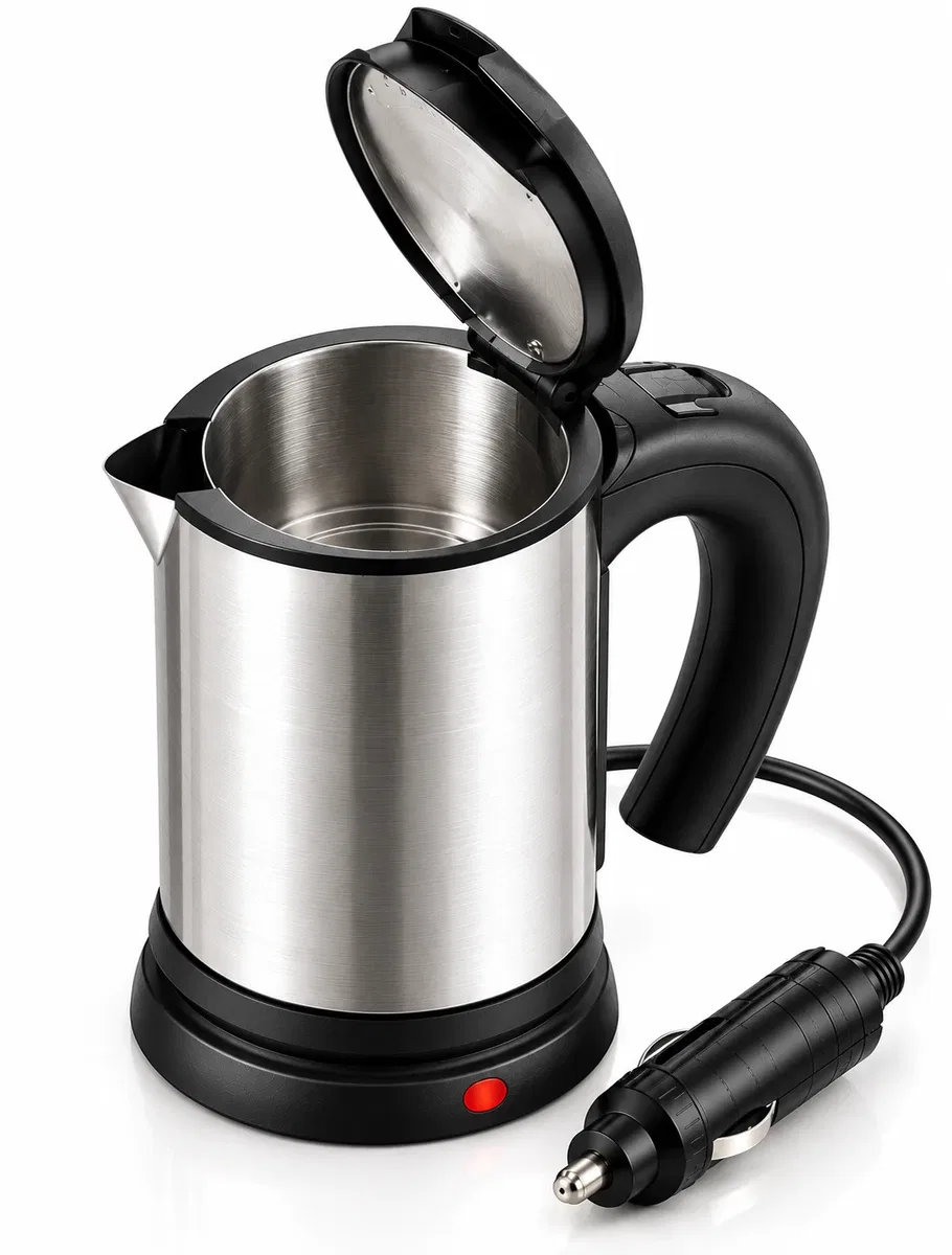 12V Araç Çakmak Girişli Paslanmaz Çelik Araç İçi Su Isıtıcı Seyahat Tipi Kettle görsel 3