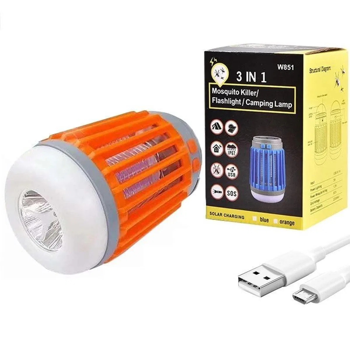 W851 Usbli Solar Sinek Öldürücü Özellikli 3ın1 Kamp Feneri görsel 3