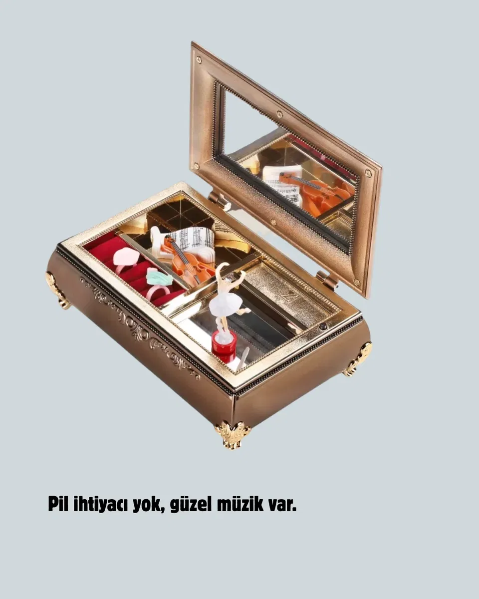 Müzikli Balerin Figürlü Takı Kutusu Piyano Desenli Dekoratif görsel 3