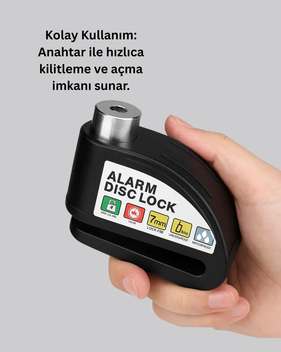 Çelik Gövdeli Alarm Disk Kilidi Motosiklet ve Bisiklet İçin Güvenlik Yeni Nesil görsel 4