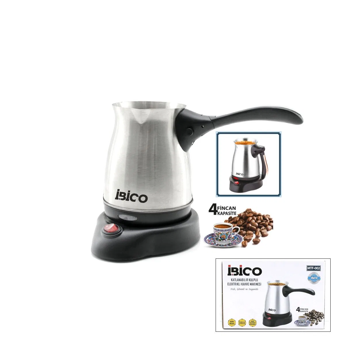 Elektrikli Cezve (Türk Kahve Makinesi) 400 ml 600W Kablosuz 360° Döner görsel 4