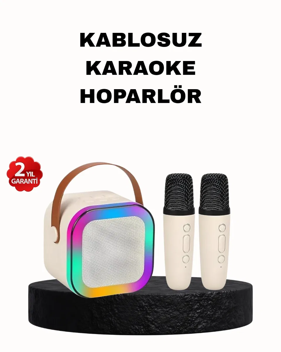 Karaoke Hoparlör Taşınabilir Çift Mikrofonlu ve LED Işıklı Bluetooth 5. 0
