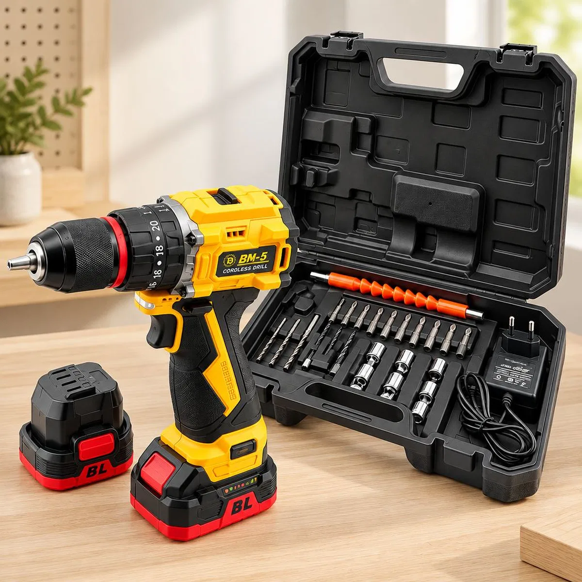 24V Fırçasız Şarjlı Darbeli Matkap + Uç Seti - 5. 0Ah, 1550 RPM, 2 Batarya