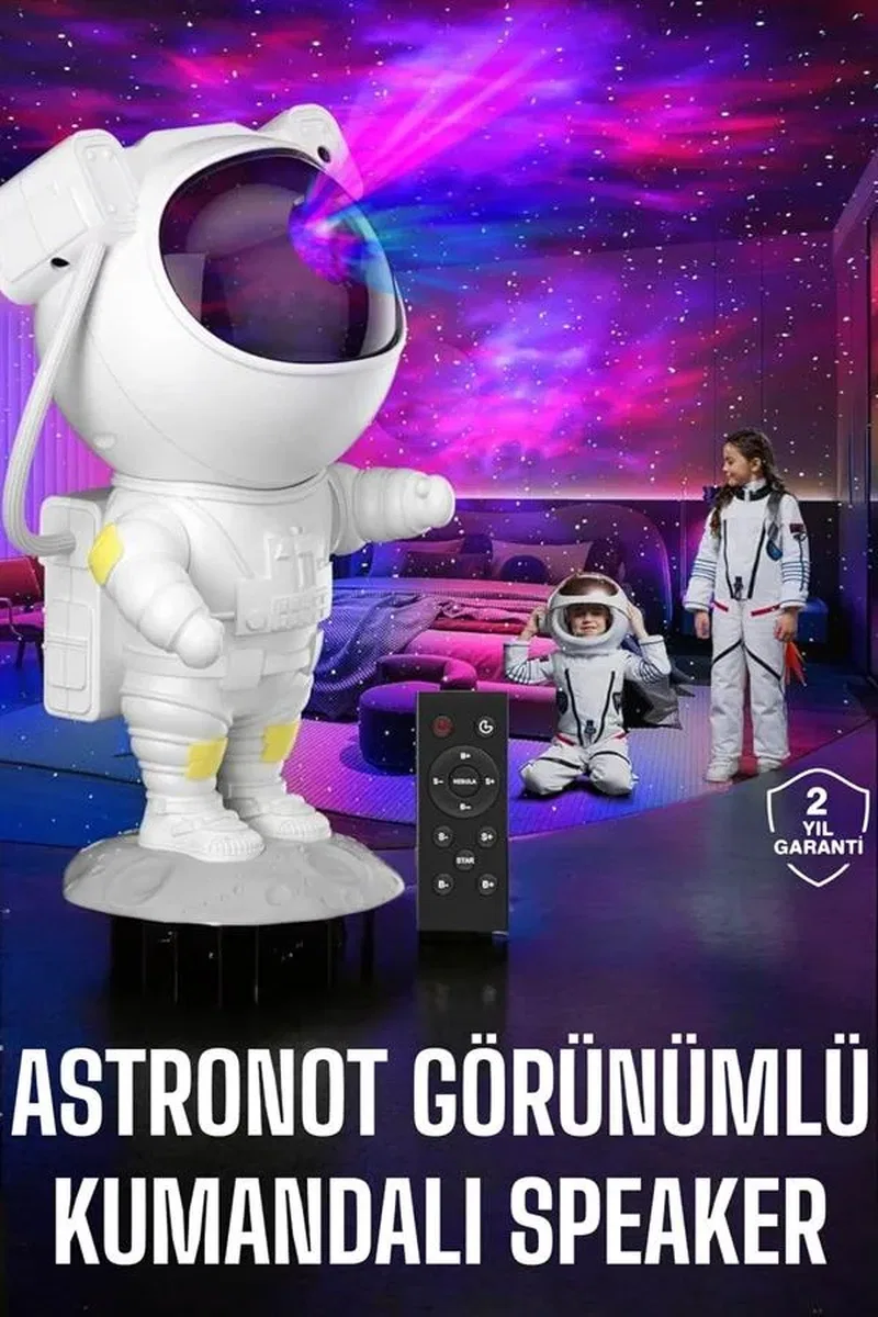 Çocuklara Özel Projeksiyon Astronot Lamba Speaker Sevimli görsel 2