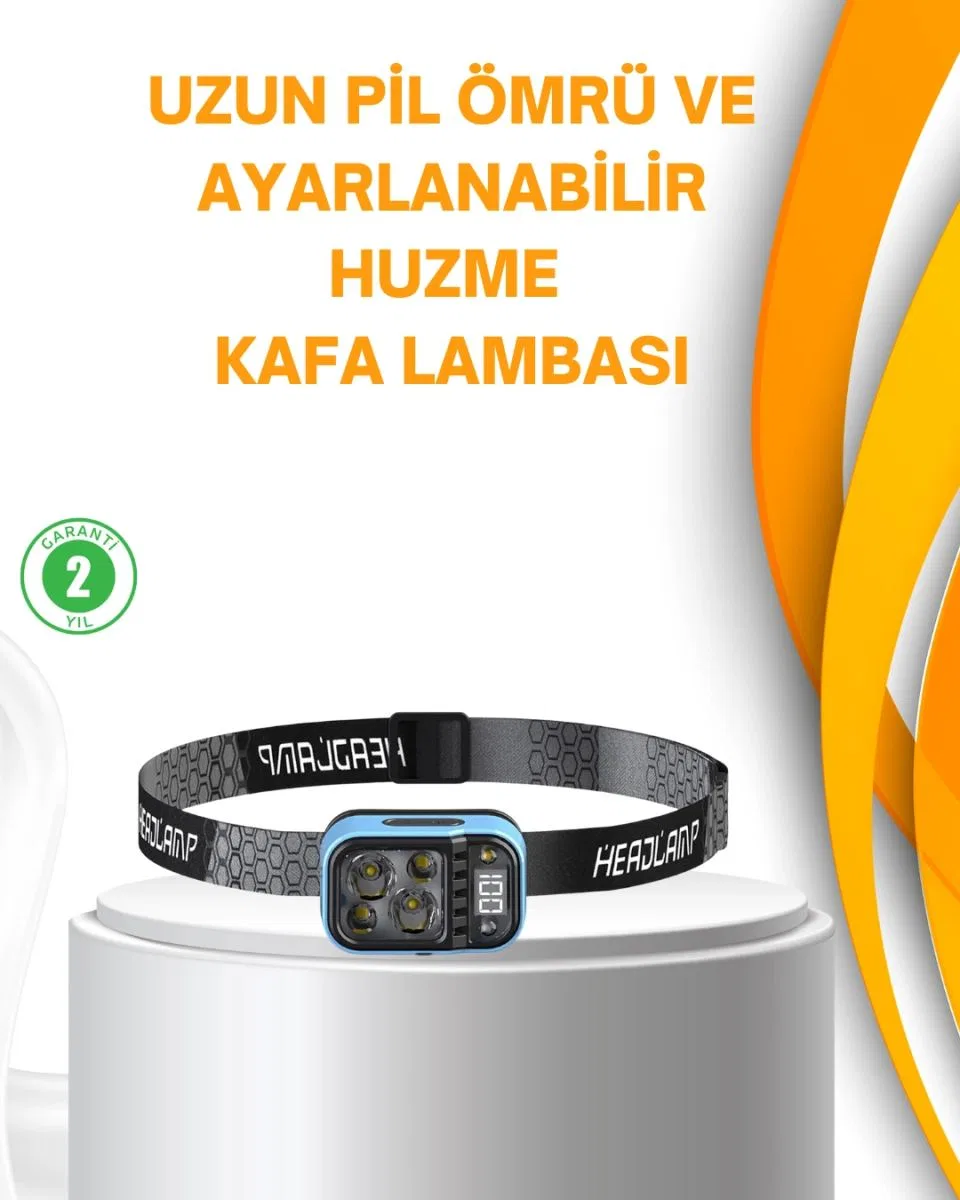 Su Geçirmez Led Kafa Lambası 53 Çalışma Modu Güç Ekranlı