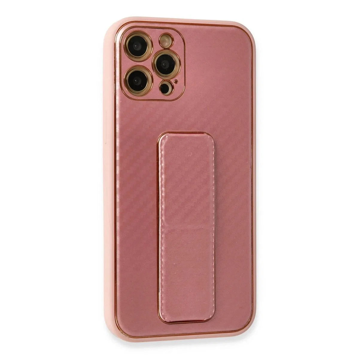Apple İphone 12 Pro Kılıf Coco Karbon Standlı Kapak - Pembe görsel 2