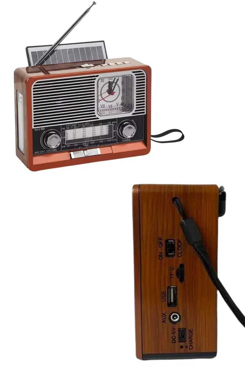 Vintage Nostaljik Radyo AUX USB SD Kart Girişli Şarjlı Bluetooth Bağlantılı görsel 3