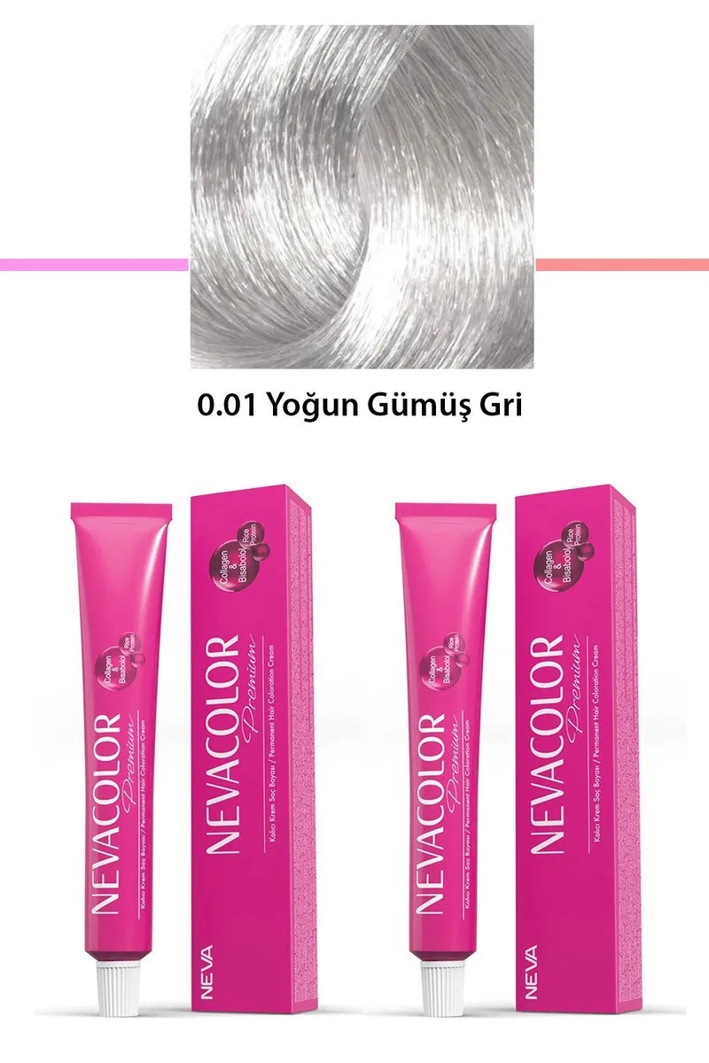 2 li Set Premium 0. 01 Yoğun Gümüş Gri - Kalıcı Krem Saç Boyası 2 X 50 g Tüp