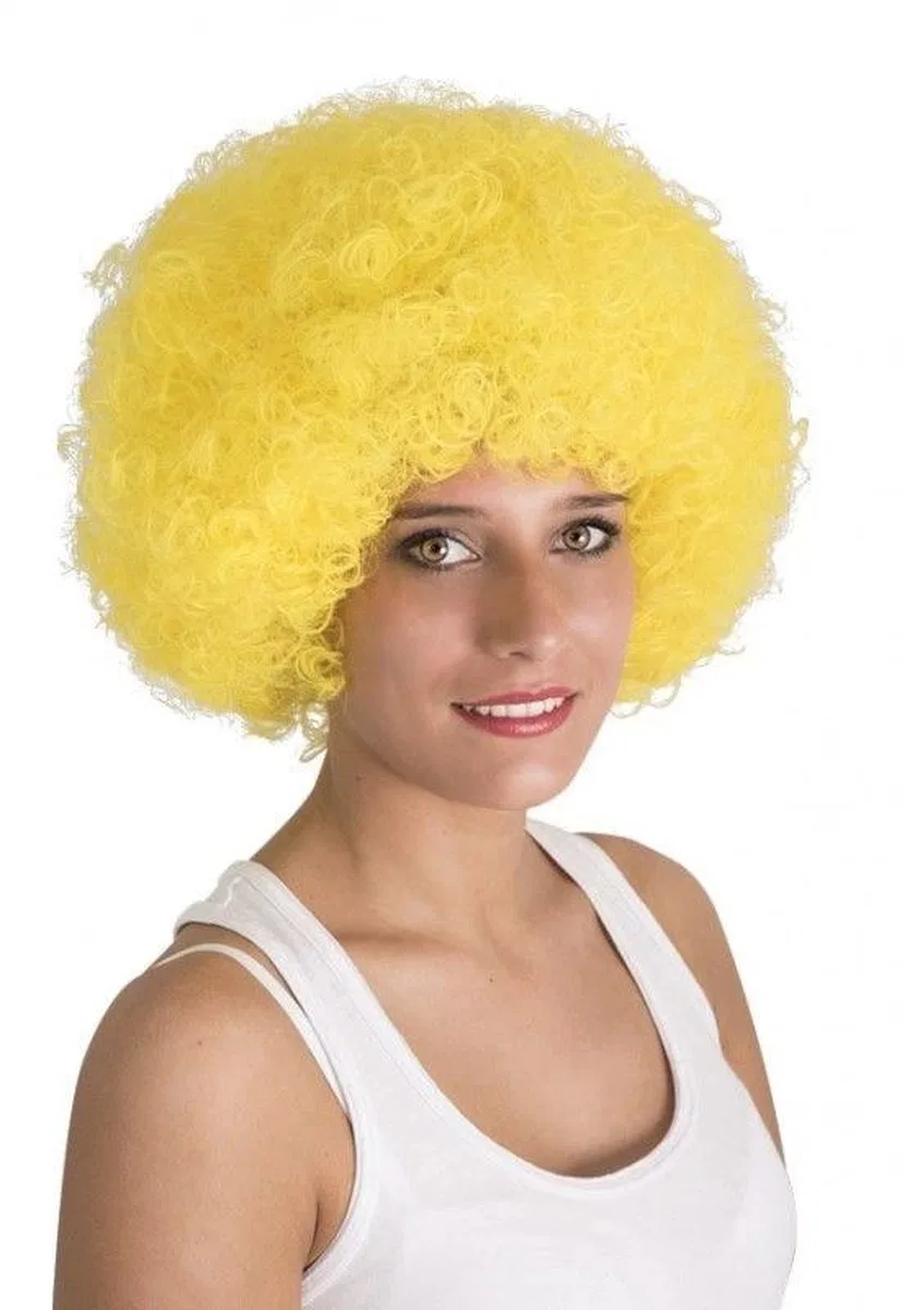 Sarı Renk Kıvırcık Afro Bonus Peruk görsel 4