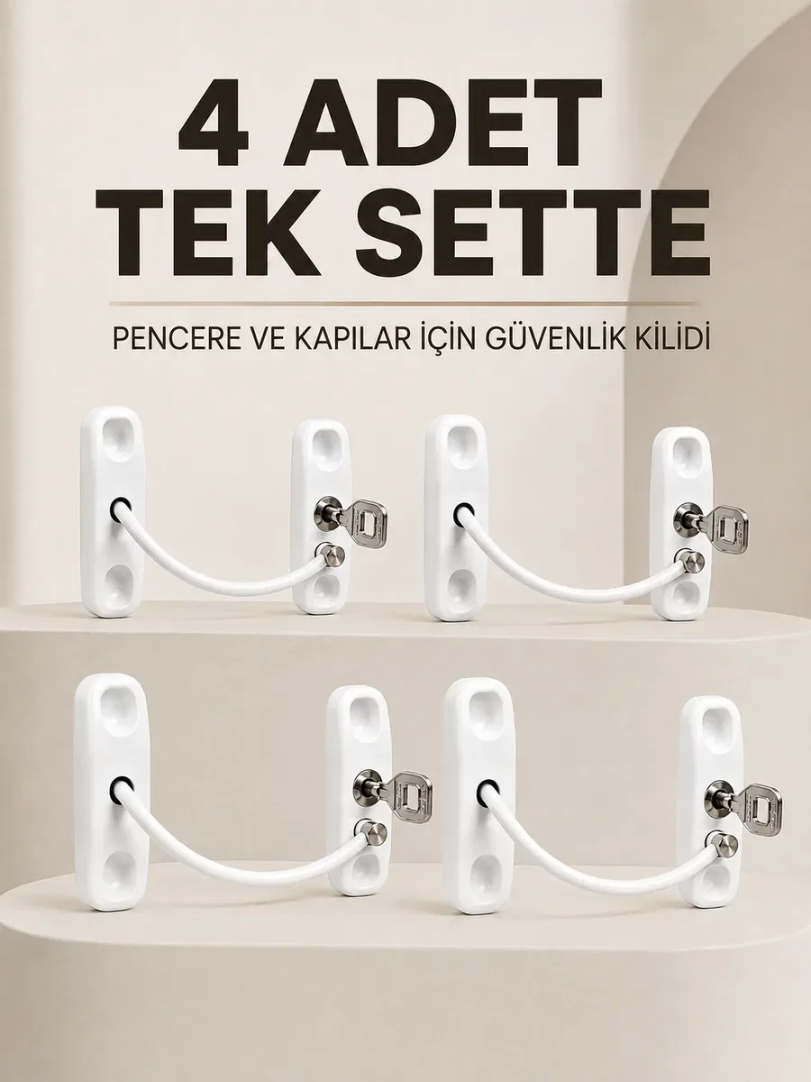 Anahtarlı Pencere Emniyet Kilidi 4 Adet Güvenlik Seti