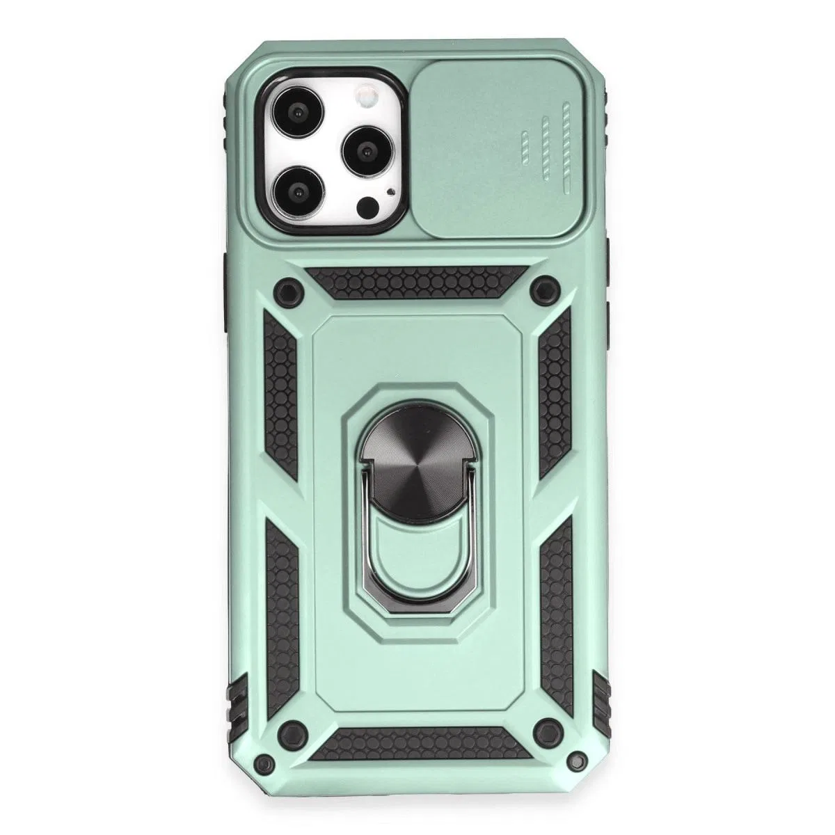 Apple İphone 12 Pro Max Kılıf Pars Lens Yüzüklü Silikon - Yeşil