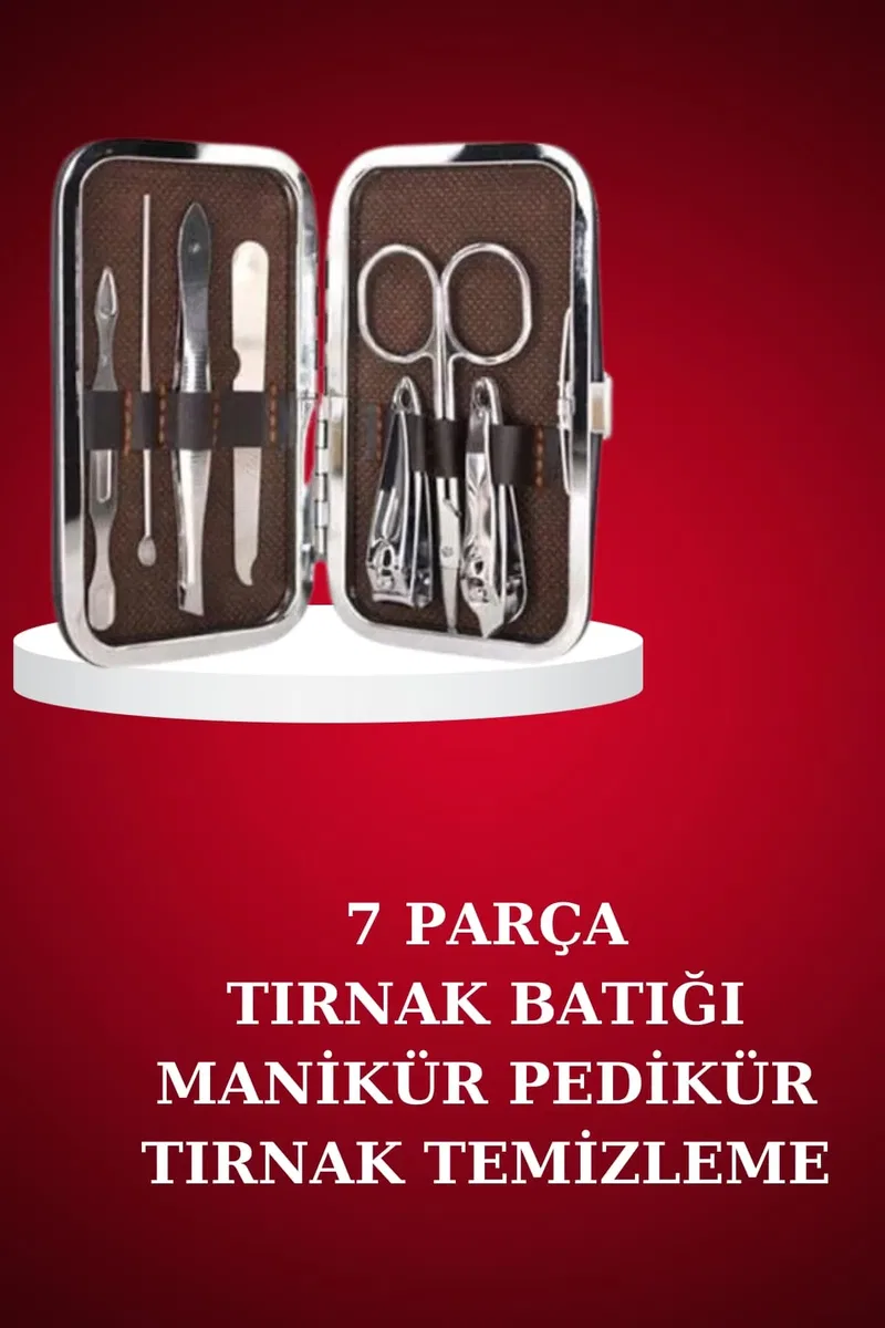 Manikür Pedikür Seti 7 Parça Tırnak Makası Kaş Makası Cımbız Çantalı görsel 2