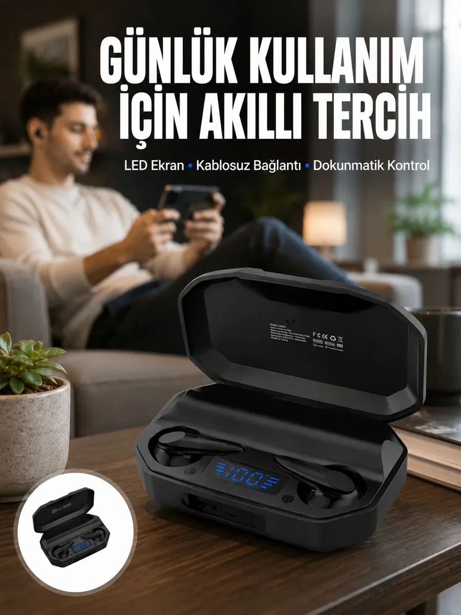 Kulak İçi Bluetooth Kulaklık Rgb Işıklı Çift Mikrofonlu iOS/Android Uyumlu BT 5. 2 Yeni Nesil