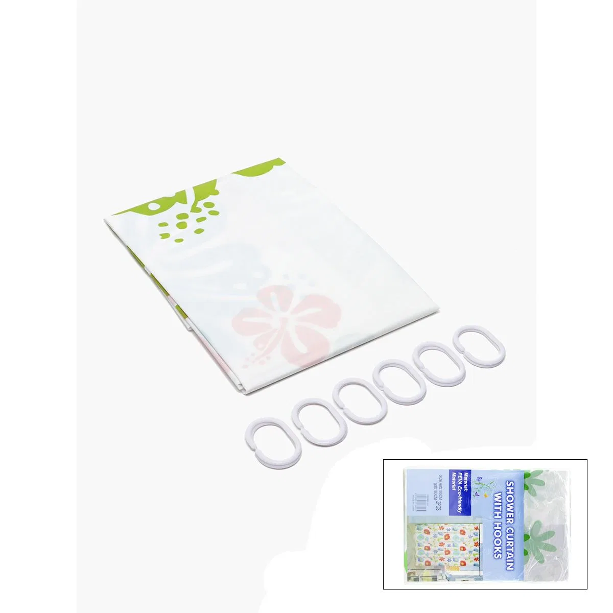PVC Banyo Duş Perdesi 90x180 cm - 2'li, 12 Halka görsel 2