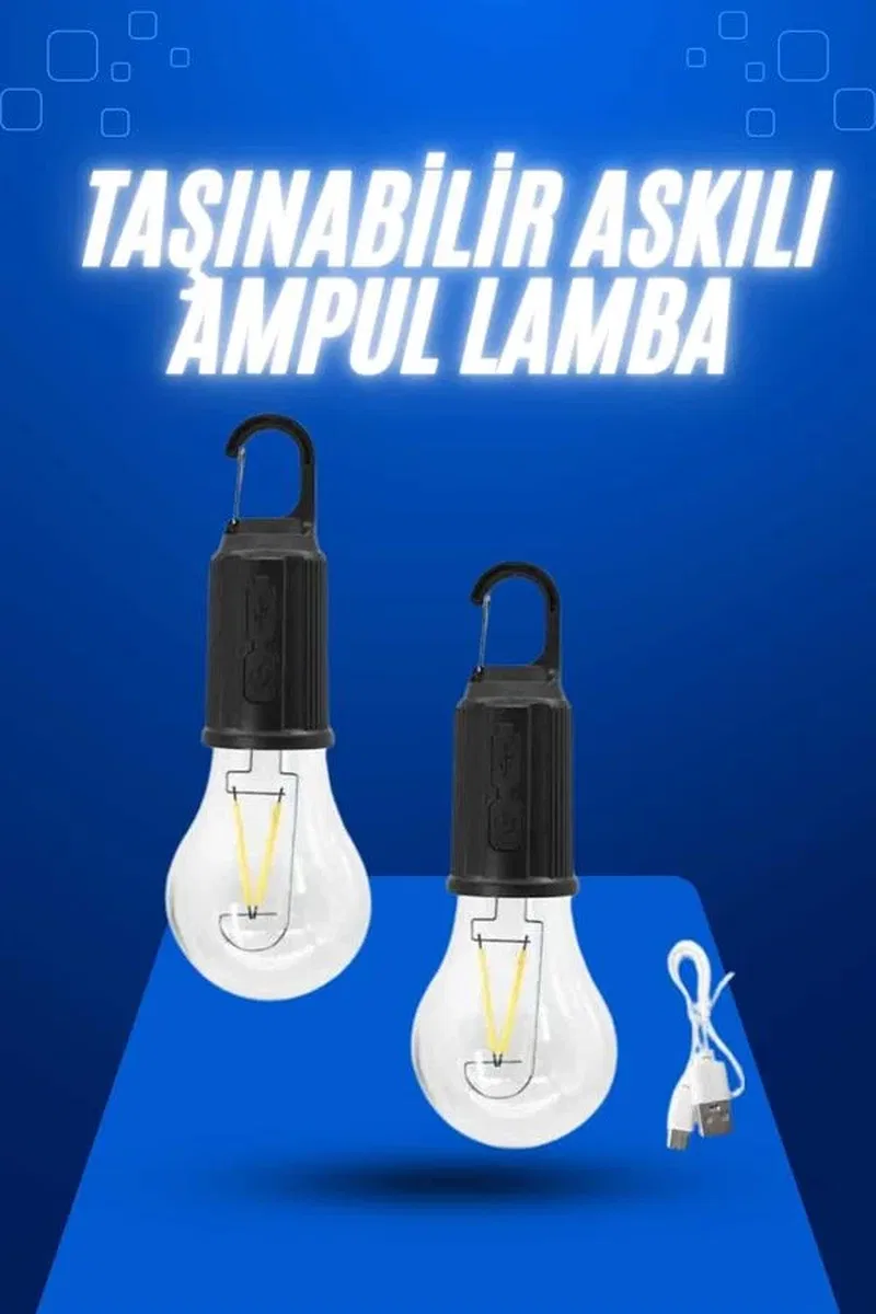 Askılı Kırılmaz Led Işık Kamp Bahçe Lambası Taşınabilir Led Ampul Şarjlı görsel 2