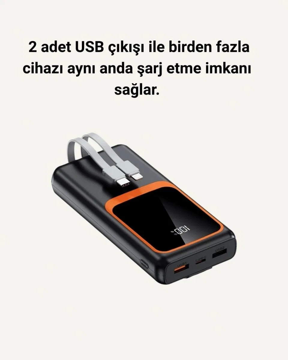 20. 000 Mah Powerbank – 22. 5w Hızlı Şarj, Çok Kablolu, Dijital Göstergeli görsel 4