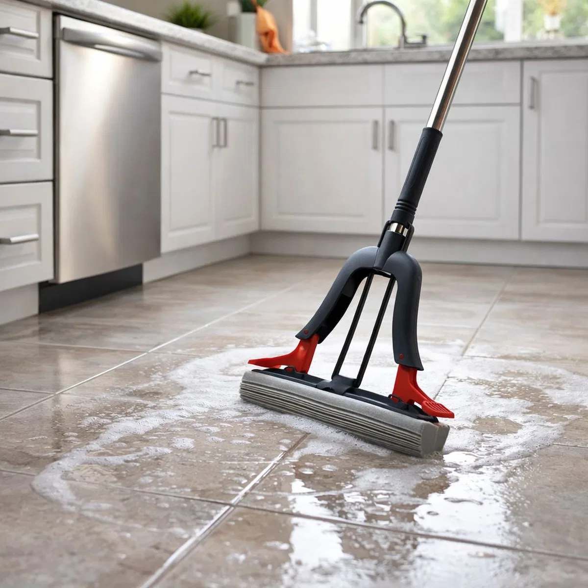 Kendinden Sıkmalı PVA Sünger Mop - Krom Sap 100 cm görsel 5