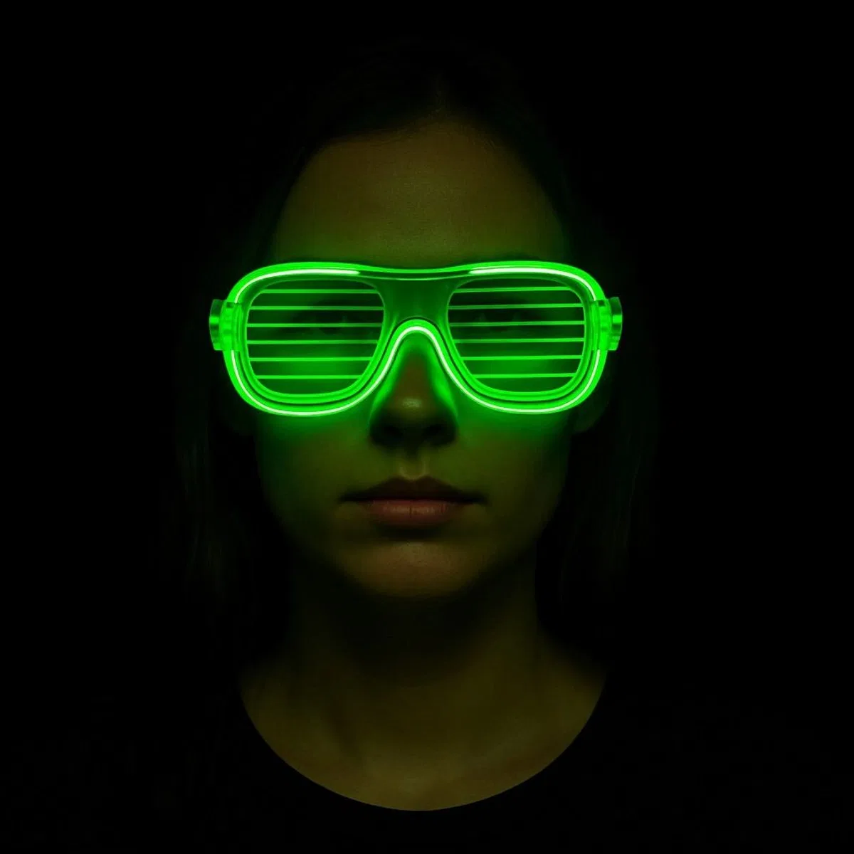 Yeşil Led Işıklı Parti Gözlüğü – Neon Glow Şerit Gözlük 3 Modlu görsel 3