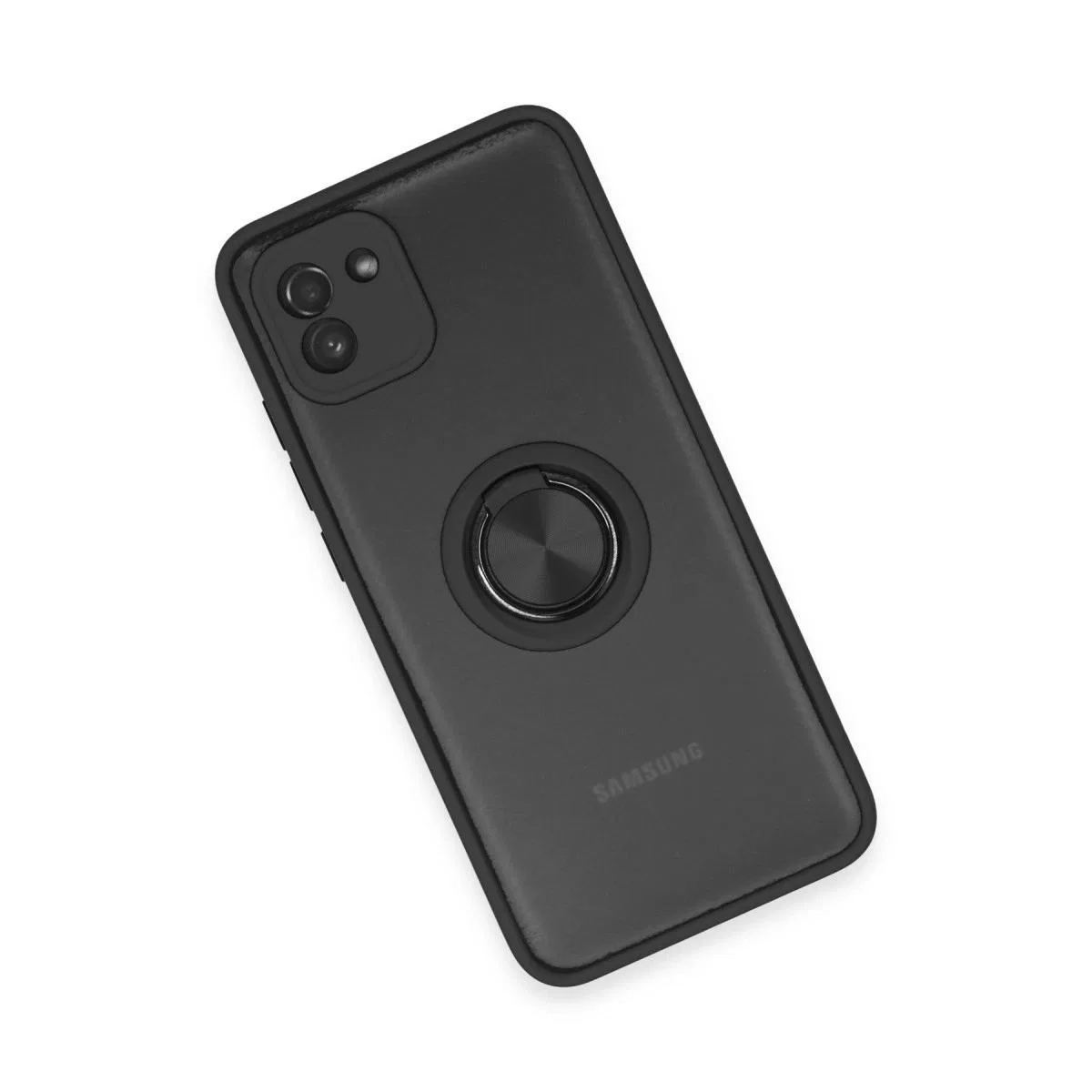Samsung Galaxy A03 Kılıf Montreal Yüzüklü Silikon Kapak - Siyah görsel 3