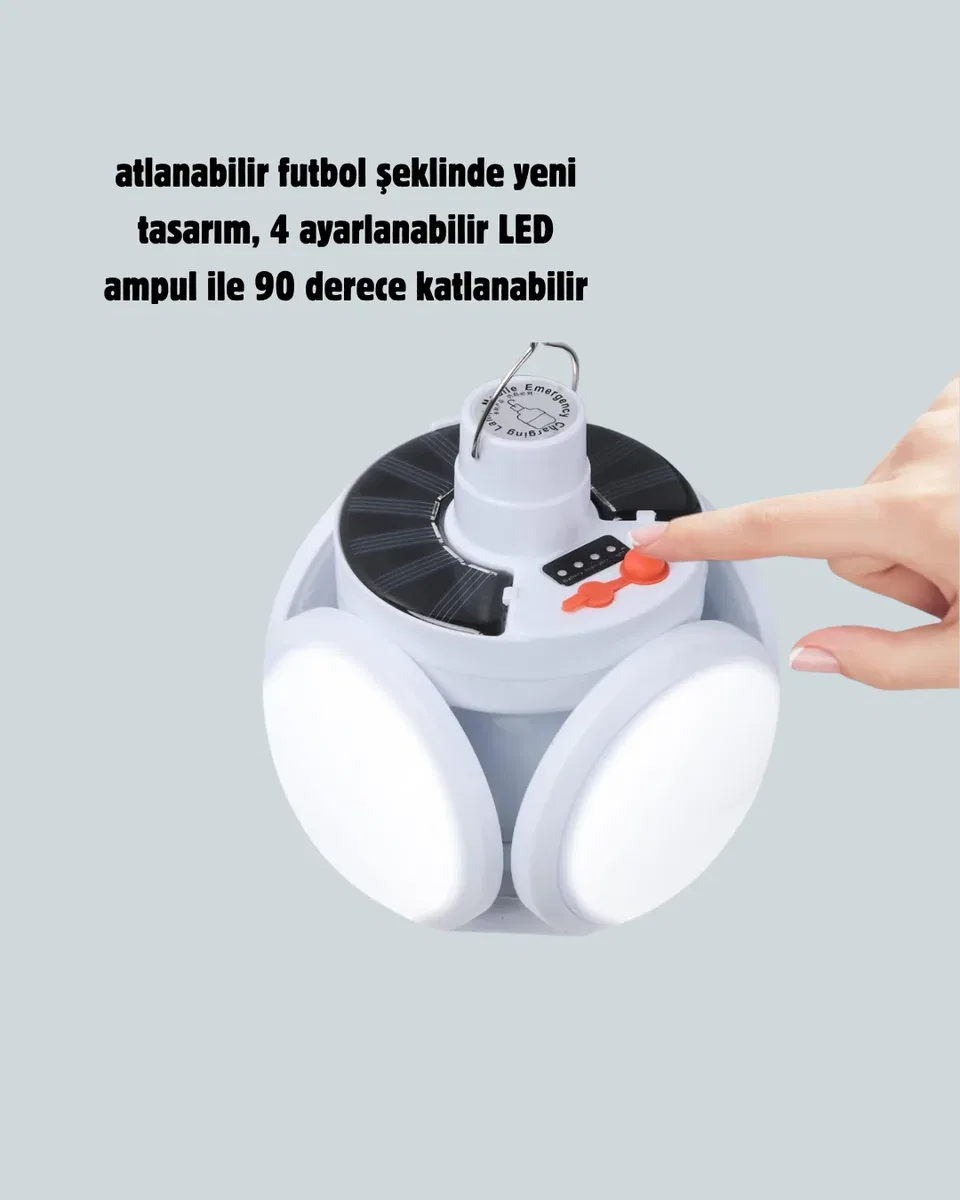 Güneş Paneliyle Şarj Olan Katlanabilir LED Çadır Lambası – 5 Kademeli Aydınlatma görsel 4