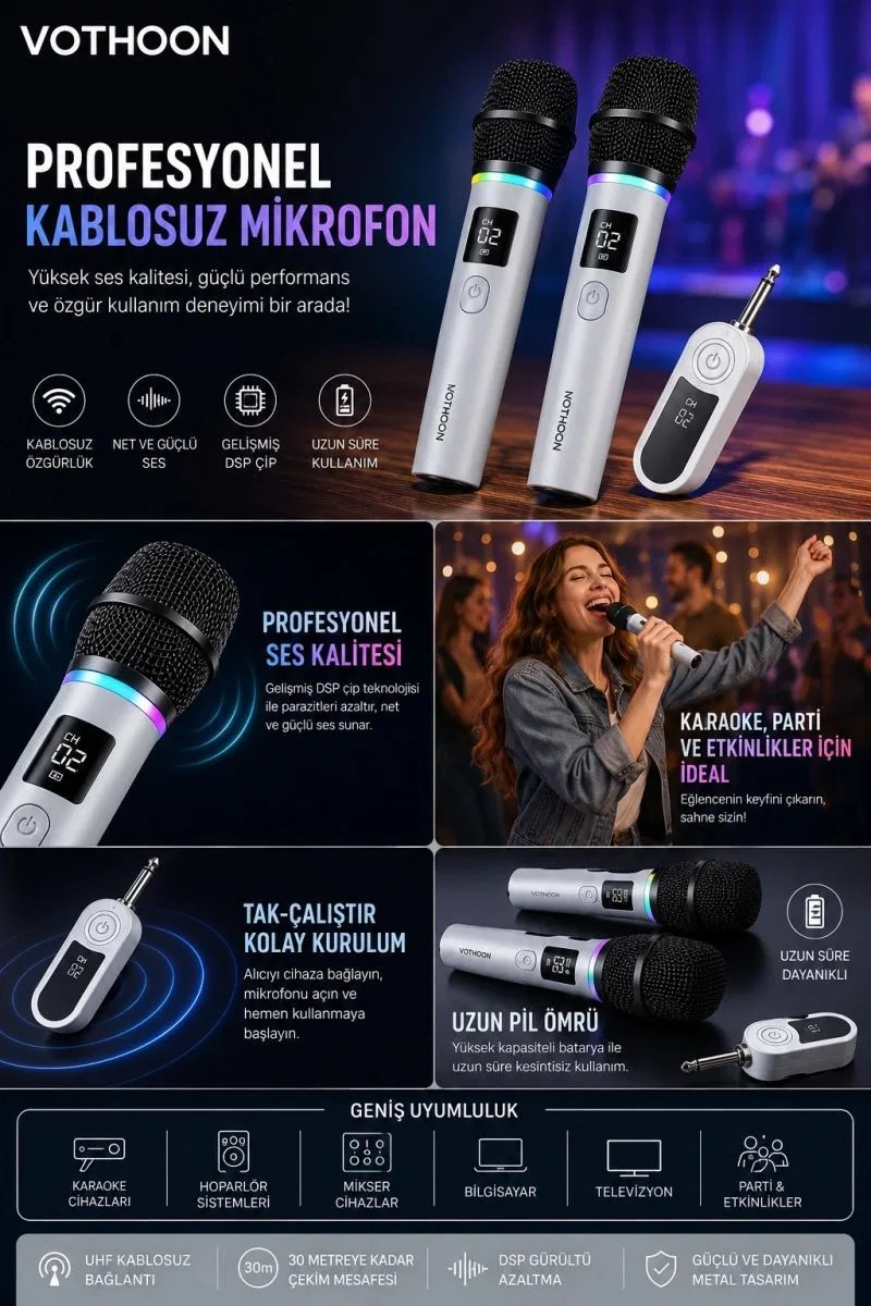 Kablosuz Karaoke Çift Mikrofon 6. 5 Mm Sahne Parti Düğün Aktivite Amfi Hoparlör görsel 2