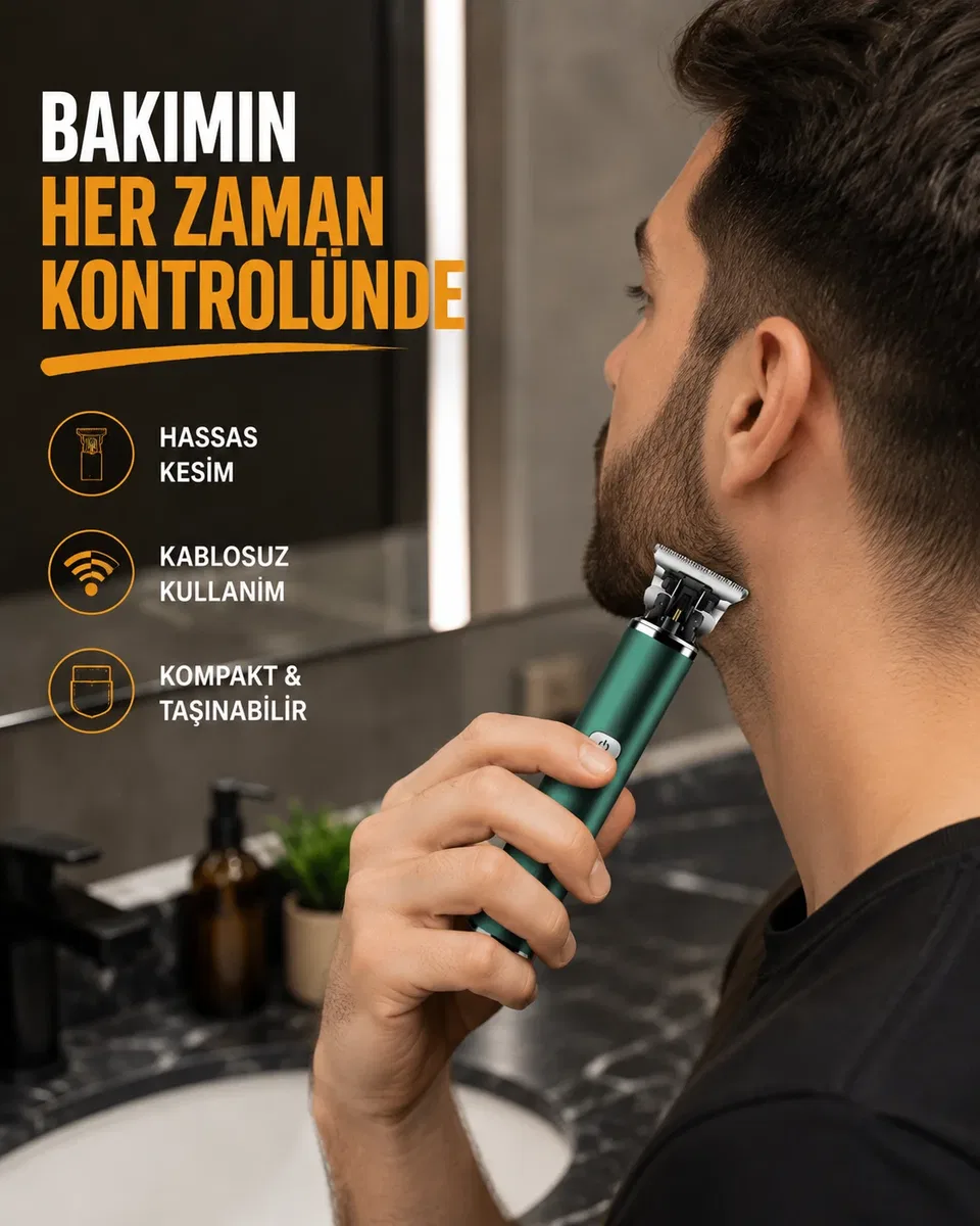 Profesyonel Şarjlı Tıraş Makinesi – 180 Dakika Kullanım, 2. 5 Saat Hızlı Şarj, Evrensel USB Şarj Girişli
