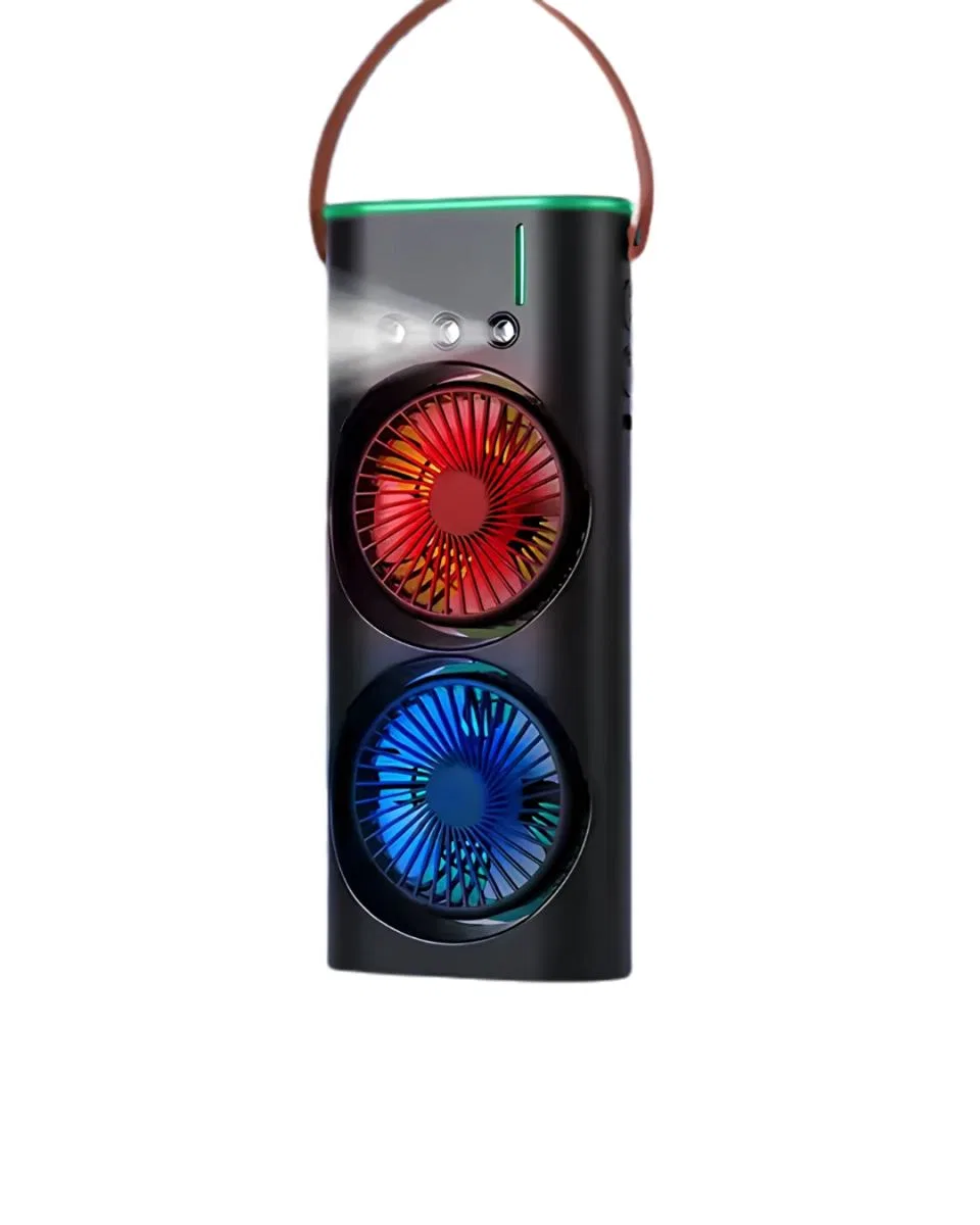 Çift Başlıklı Taşınabilir Fan Rgb Işıklı Sprey Nemlendiricili Masaüstü Serinletici Fan görsel 2