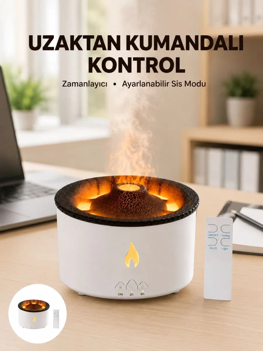 Alev Efektli Buhar Makinesi – Aromaterapi, Nemlendirme Ve Işık Modlu Tasarım Yeni Nesil
