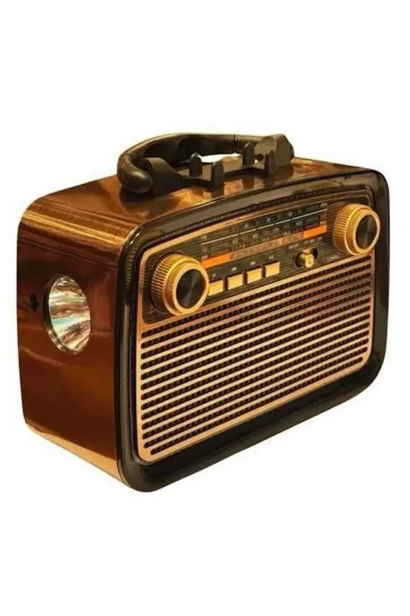 Nostalji Radyo Bluetooth Hoparlör USB-SD Kart Giriş Led Fener Işıklı Bataryalı Pilli görsel 5