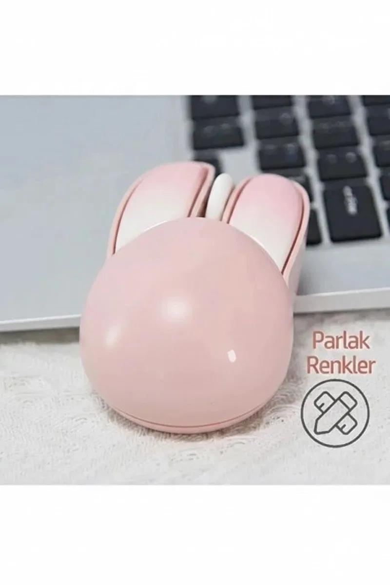 Tavşan Figürlü Kablosuz Mouse Pil Dahil Etiket Hediyeli Pembe görsel 3