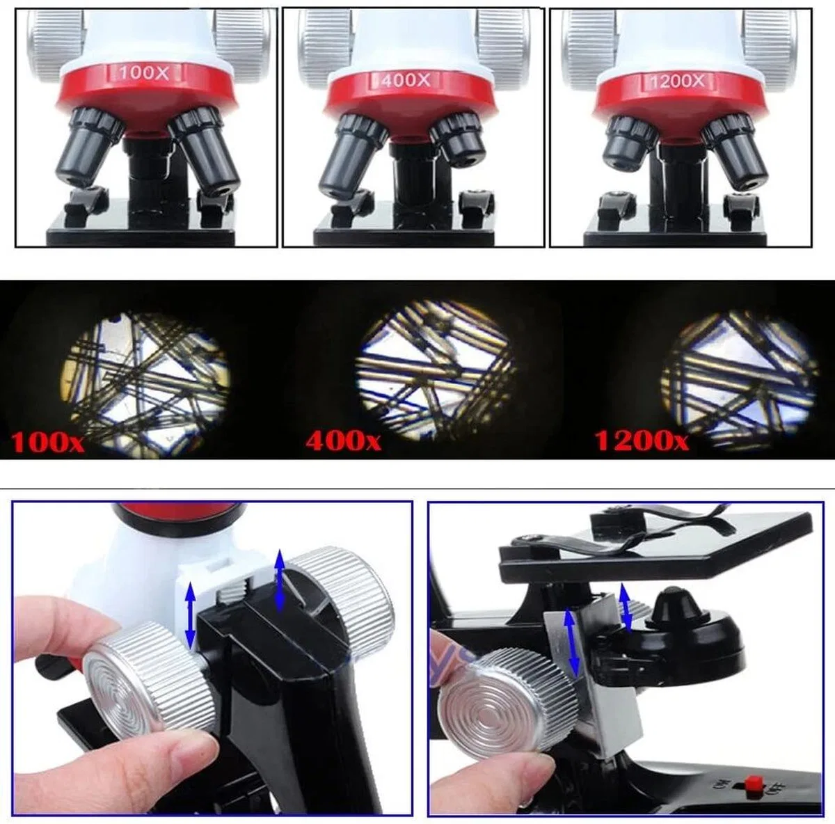 Eğitici Mikroskop Kiti Zoom Led Işıklı 100x 400x 1200x St1200x görsel 5