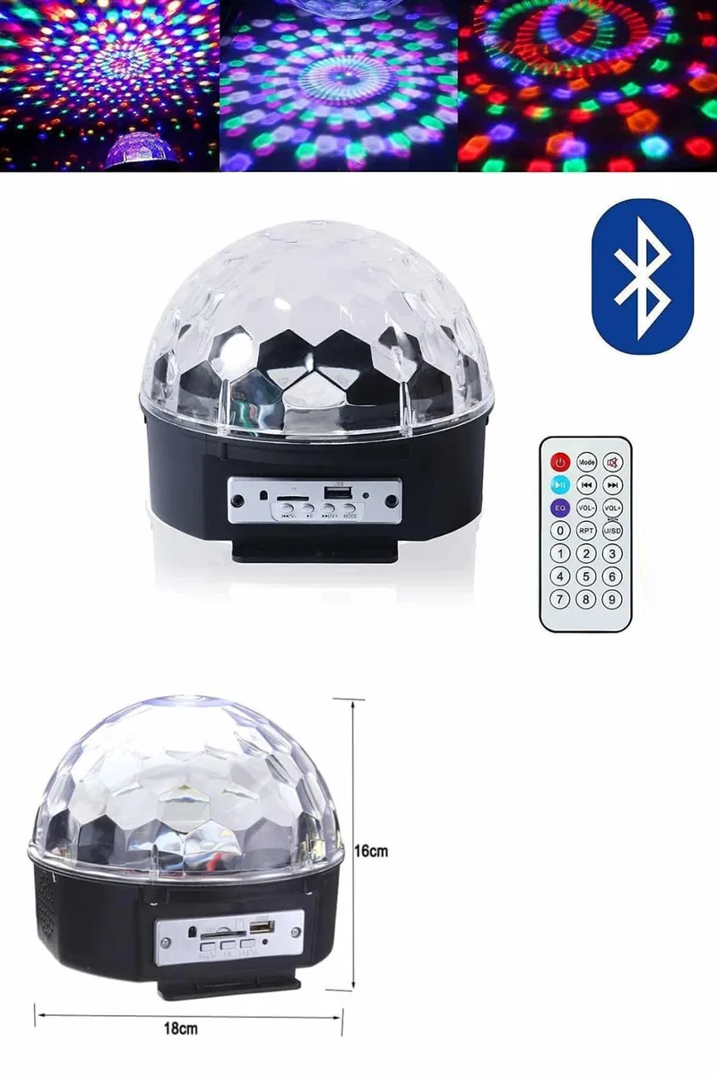Küre Disko Topu Müzik Çalar Renkli Lazer Işıklı Bluetooth Disko Parti Işığı Kumandalı görsel 2