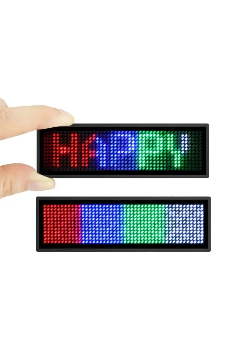 Matrix Kayan Led Yaka Rozeti Mobil Kontrollü Dijital Etiket 9×3cm görsel 5