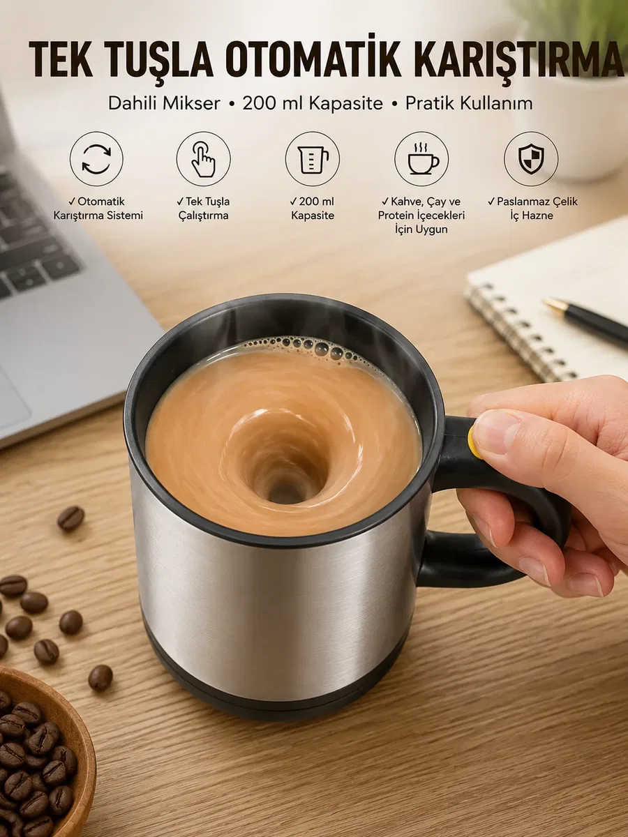Mikser Kupa Yazılı Mug Bardak Karıştırma Özelliği