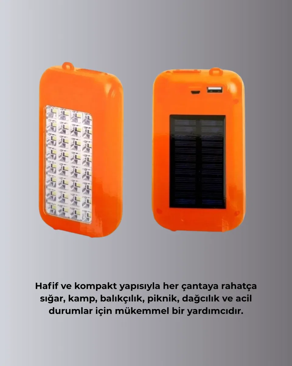 Güneş Paneli ile Şarj Olan 32 LED’li Powerbank Cihazı görsel 5