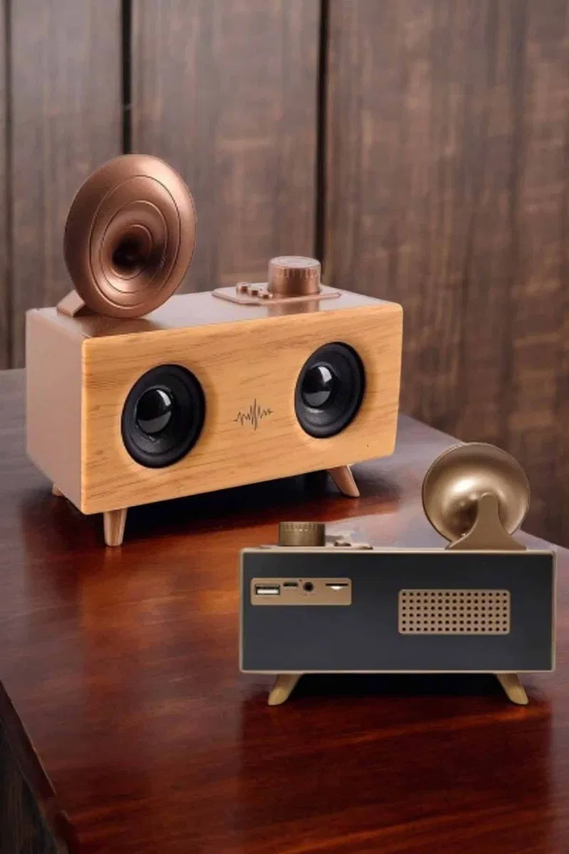 Bluetooth Hoparlör Ahşap Klasik Retro Gramofon Bluetooth Müzik Kutusu görsel 2