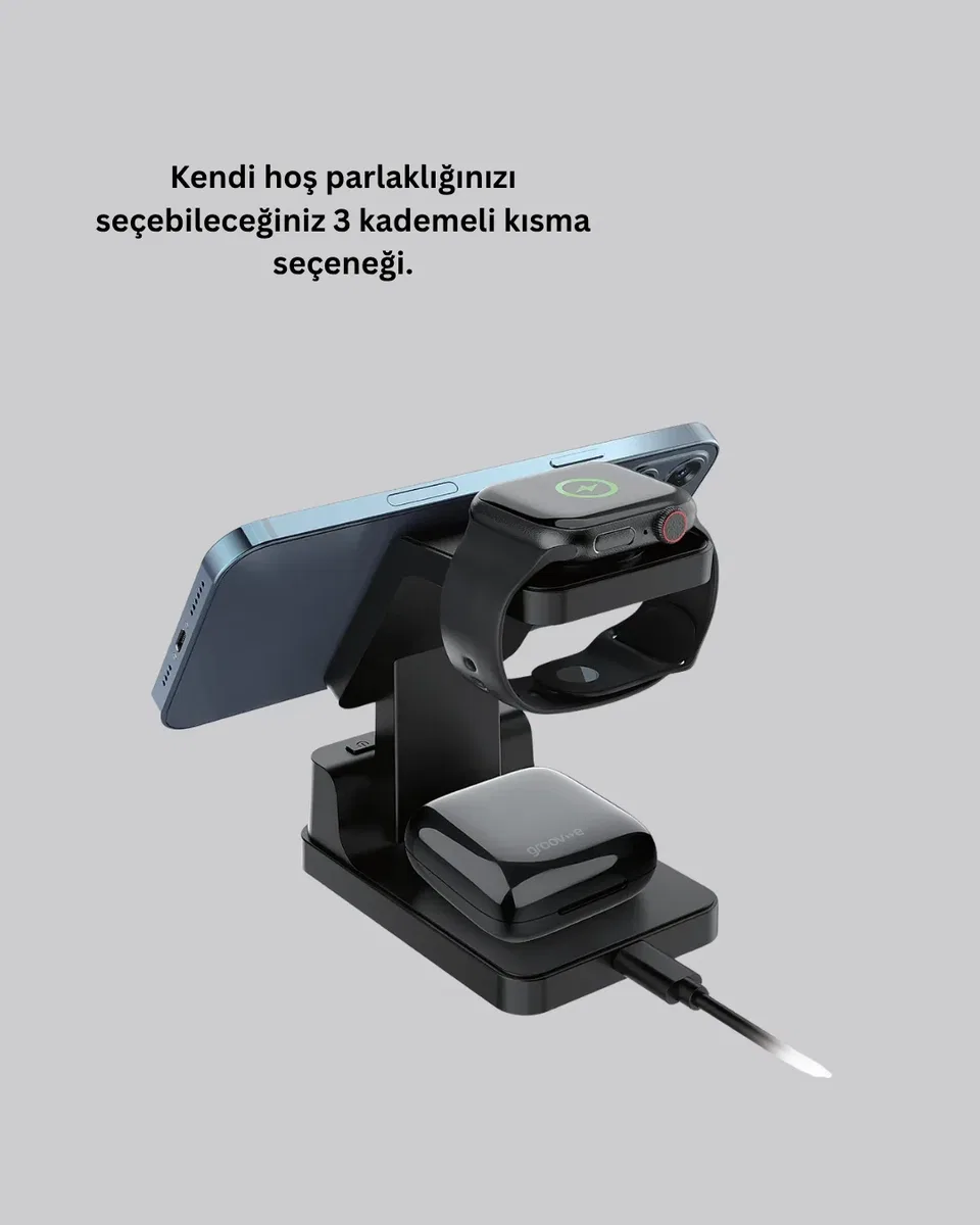 Dijital Saatli Kablosuz Şarj İstasyonu – 3’ü 1 Arada Uyumlu Hızlı Şarj ve LED Ekran Yeni Nesil görsel 5