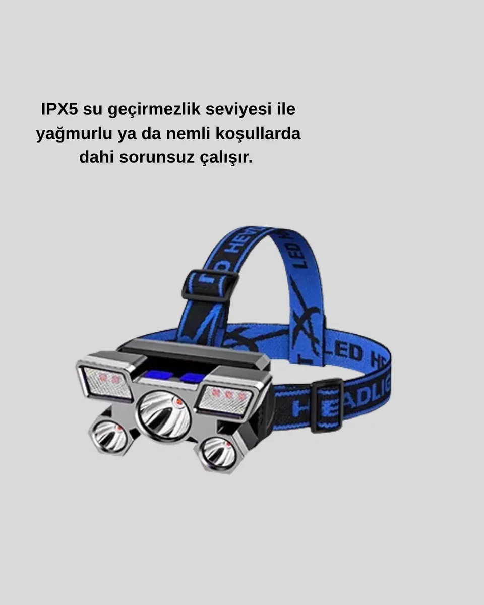 Profesyonel Şarjlı LED Far – IPX5 Suya Dayanıklı, 4 Işık Modu, Hareket Sensörlü görsel 5