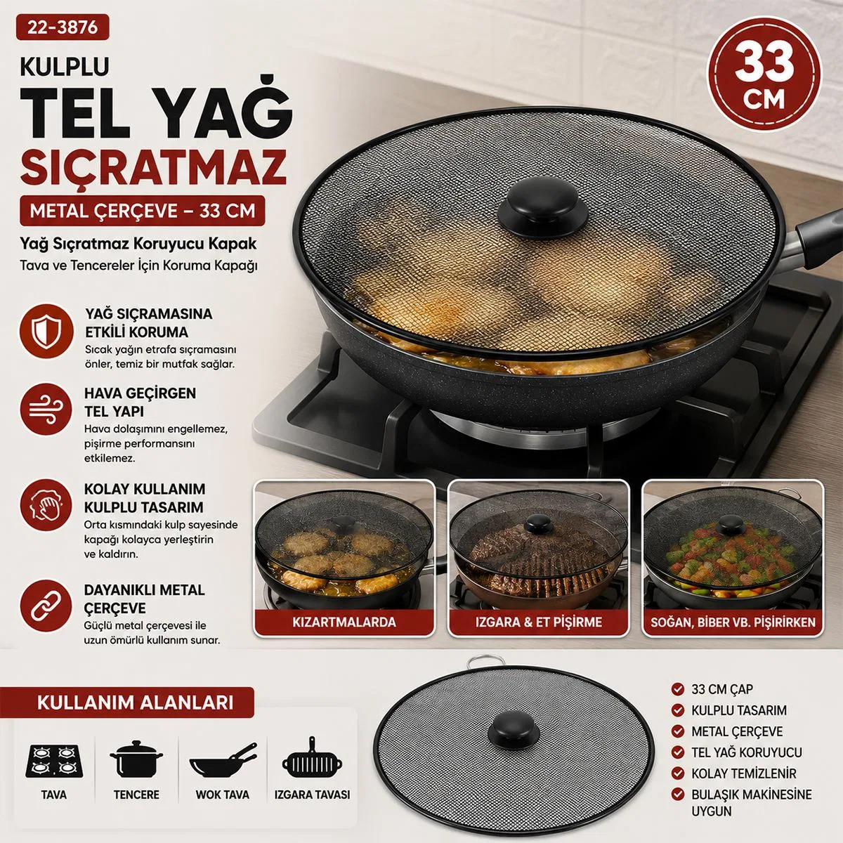 Yağ Sıçratma Koruyucu Tel Kulplu Metal Çerçeve görsel 2