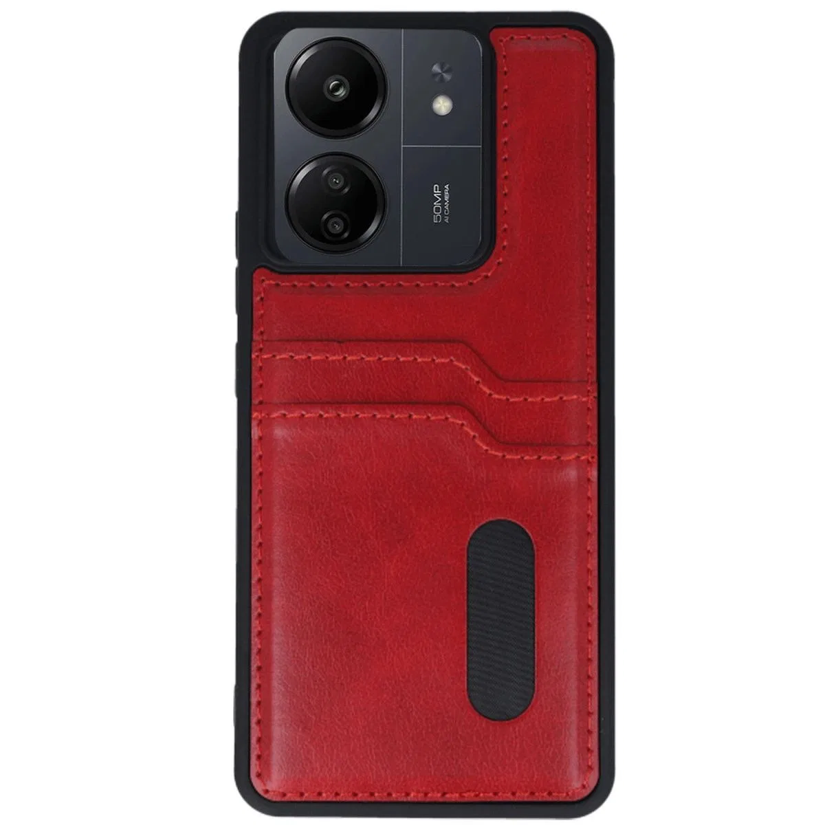 Xiaomi Redmi 13c Kılıf Sara Kartvizitli Deri Kılıf - Kırmızı görsel 2