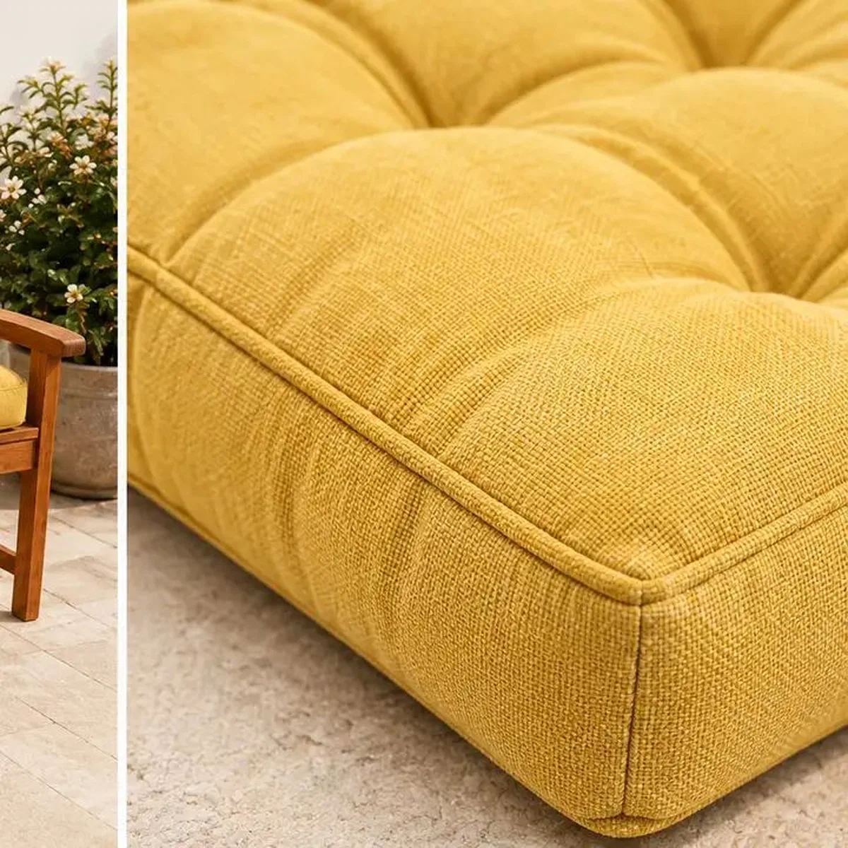 Kapitone Bank Minderi · 100 × 45 × 4 cm · Hardal görsel 2
