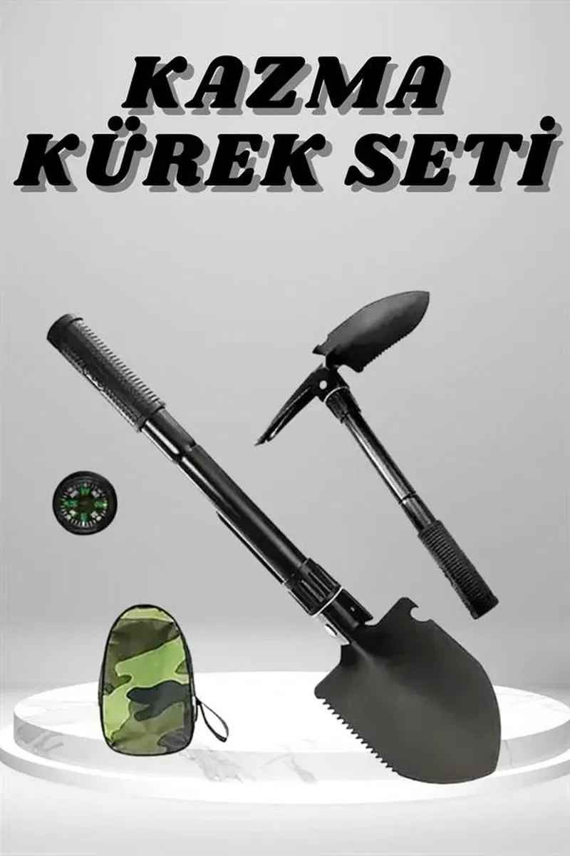 Kazma Kürek Seti Pusulalı Katlanır Portatif Kazma Kürek Seti Çok Fonksiyonlu Katlanabilir görsel 2