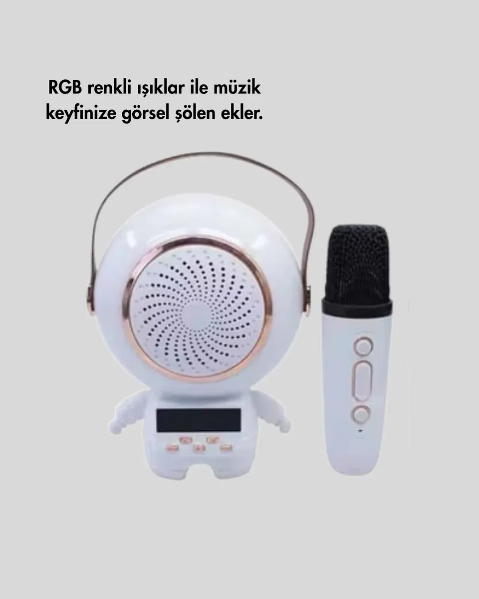 RGB Işıklı Astronot Bluetooth Hoparlör Karaoke Mikrofonlu görsel 4