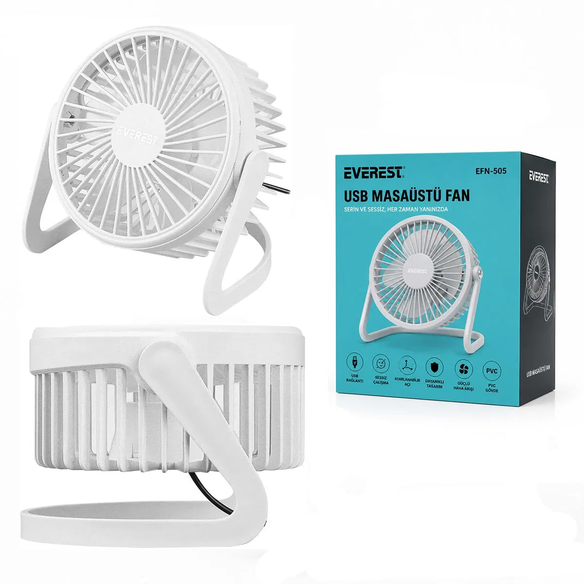 USB Şarjlı Masaüstü Fan 14. 5x14. 1 cm PVC Gövde görsel 2