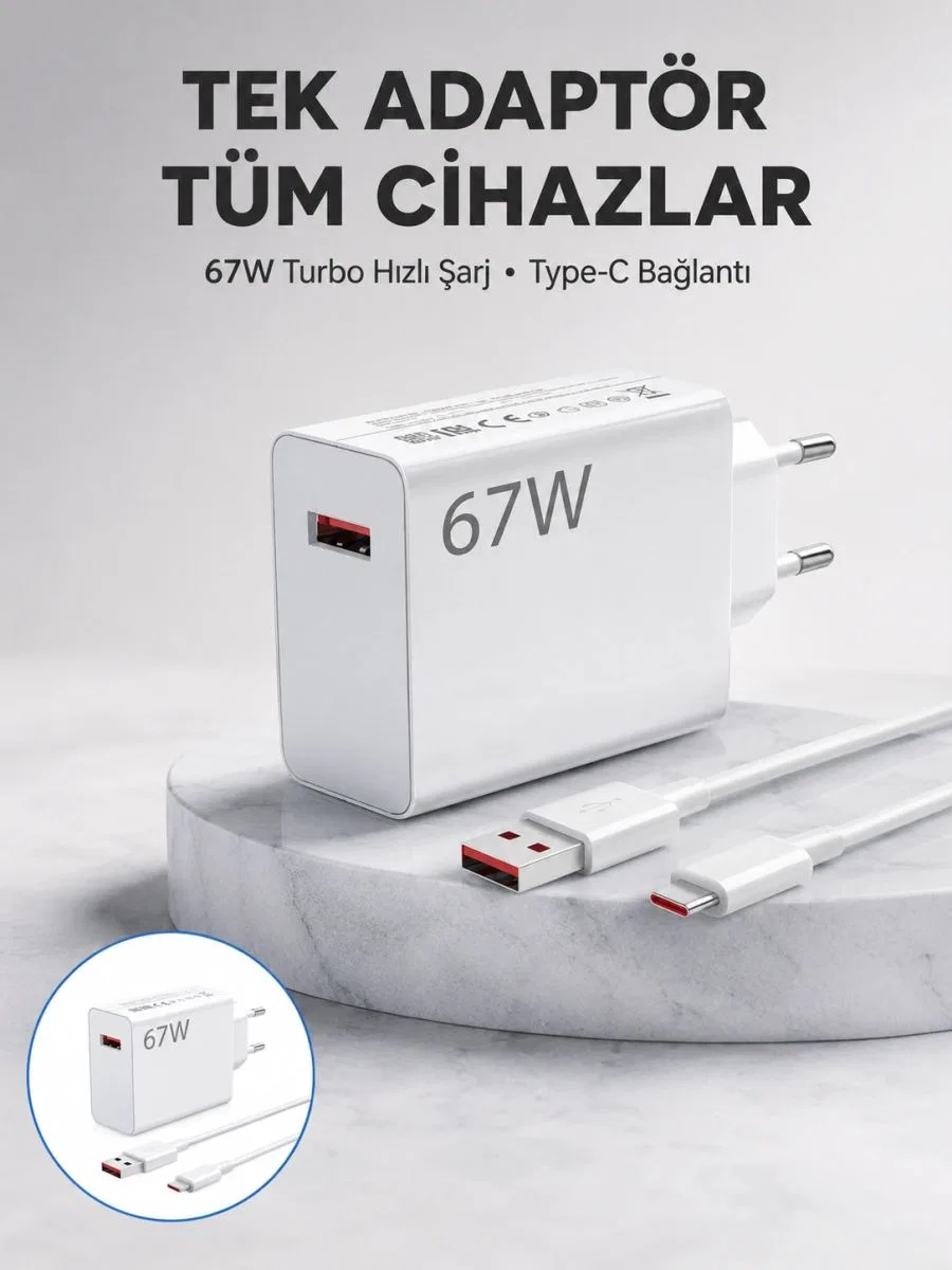 67 Watt Güvenli Hızlı Şarj Adaptörü Samsung M31 M33 M51 Uyumlu Yeni Nesil