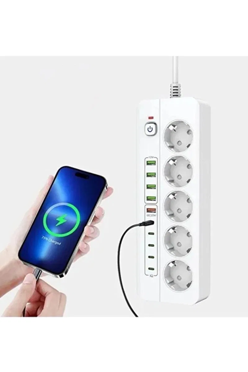 3500w Akım Korumalı 5’li Grup Priz: 5x Usb + 5x Type-c Çıkışlı (2 Metre) görsel 2
